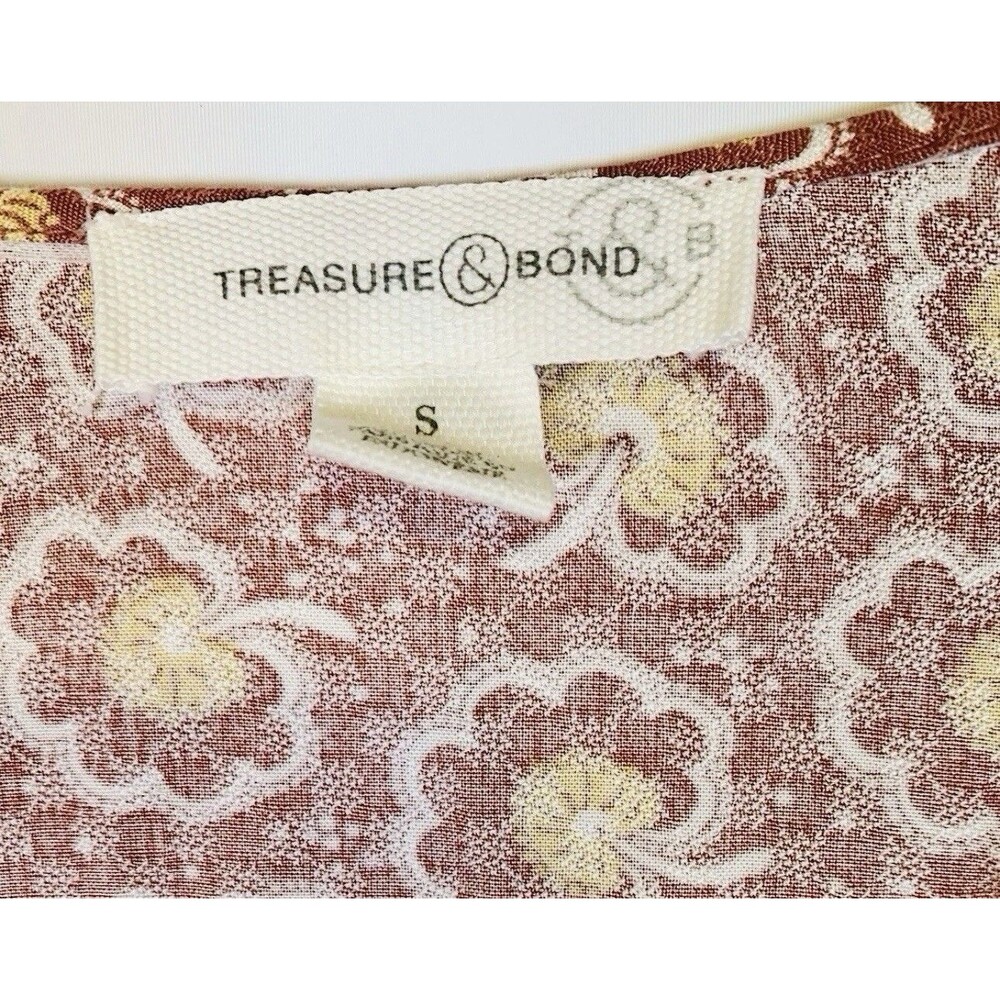 Treasure & Bond Floral Split Neck Rust Pullover Long Sleeve Top Blouse Small - Picture 7 of 8